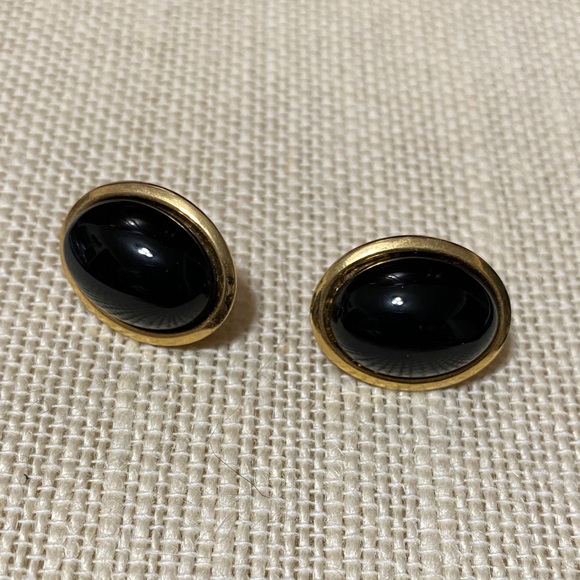 Elegant vintage Black onyx Gold Earrings - Picture 6 of 6